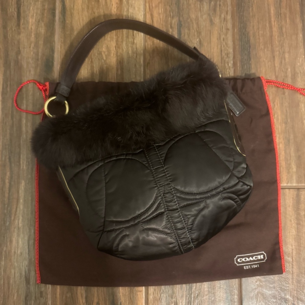 Coach Hobo Shoulder Bag w/Fur Trim G05k-3586